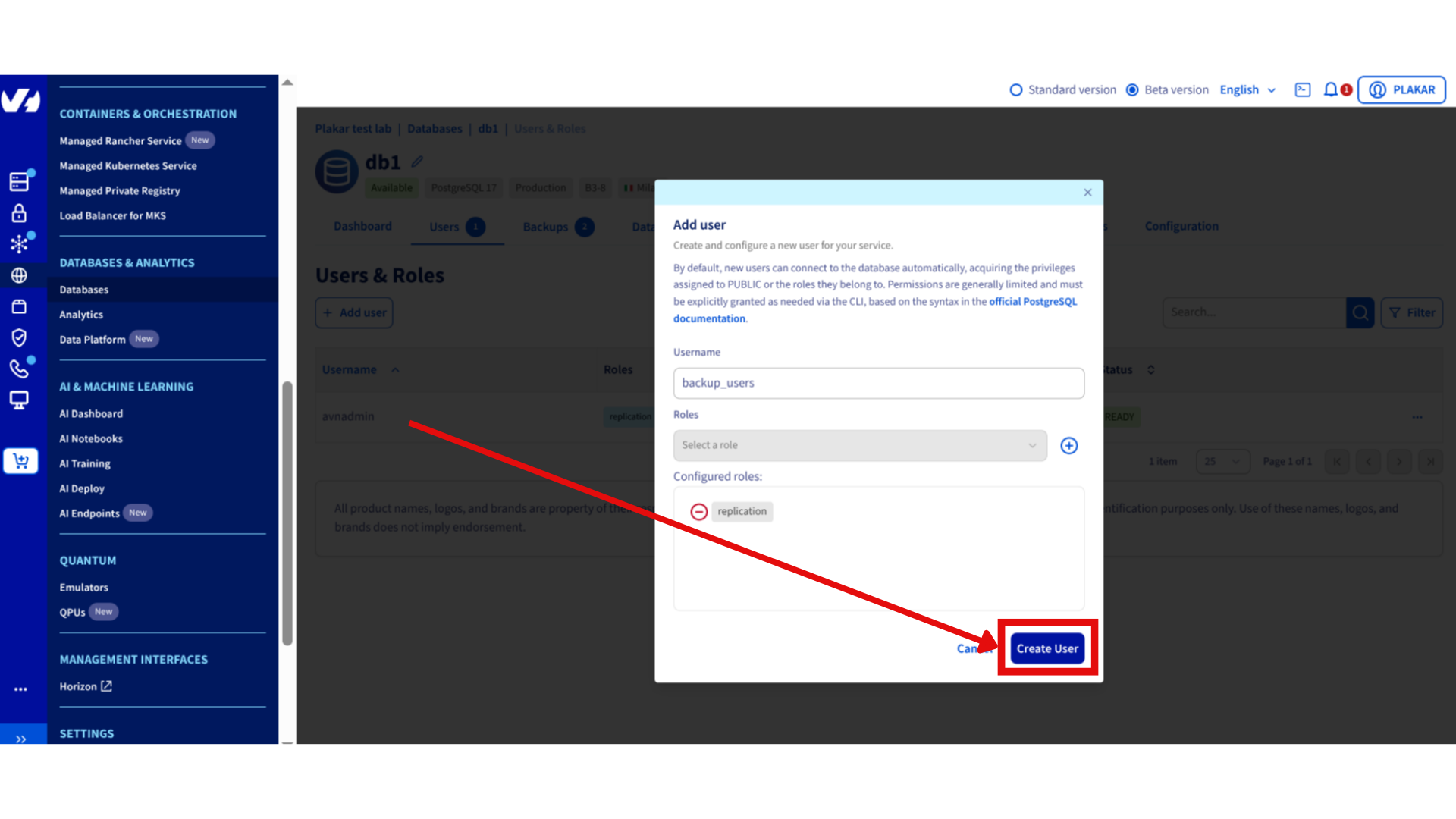 Create Backup User